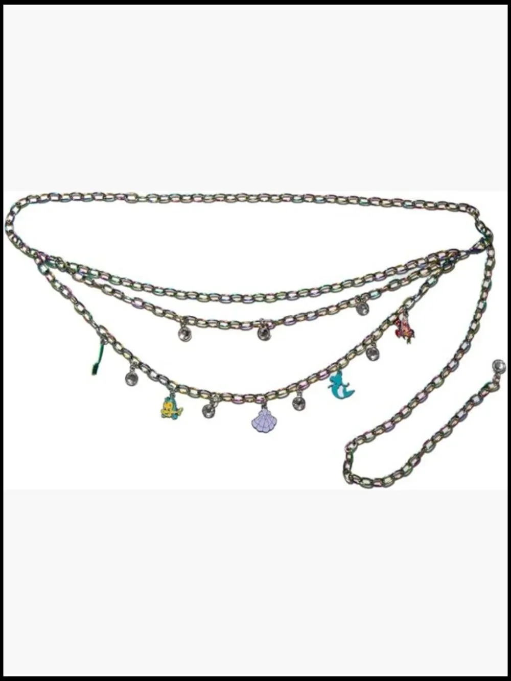 Metal Chain Belt with Enamel Charms and Rhinestones, Adjustable Up to 44.5